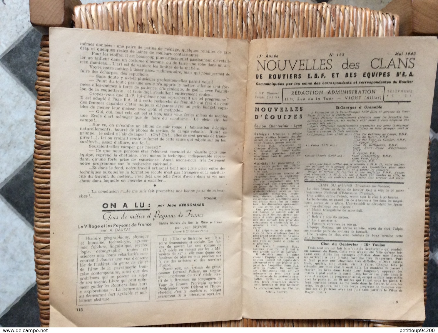 LE ROUTIER Organe Mensuel des Clans de Routiers ÉCLAIREURS DE FRANCE et ECLAIREUSES AÎNÉES Scoutisme No 162 Mai 1943