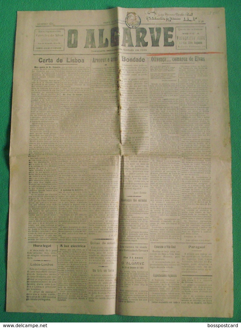 Faro - Jornal "O Algarve" Nº 1435 De 29 De Setembro De 1935 - Imprensa - Informations Générales