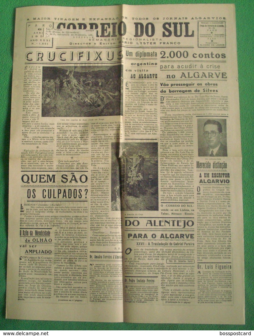 Faro - Jornal "Correio Do Sul" Nº 1691 De 6 De Abril De 1950 - Imprensa - Informations Générales