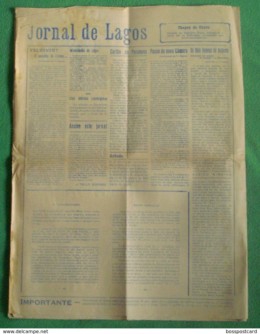 Lagos - "Jornal De Lagos" Nº 510 De 8 De Janeiro De 1933 - Imprensa. Faro. - General Issues