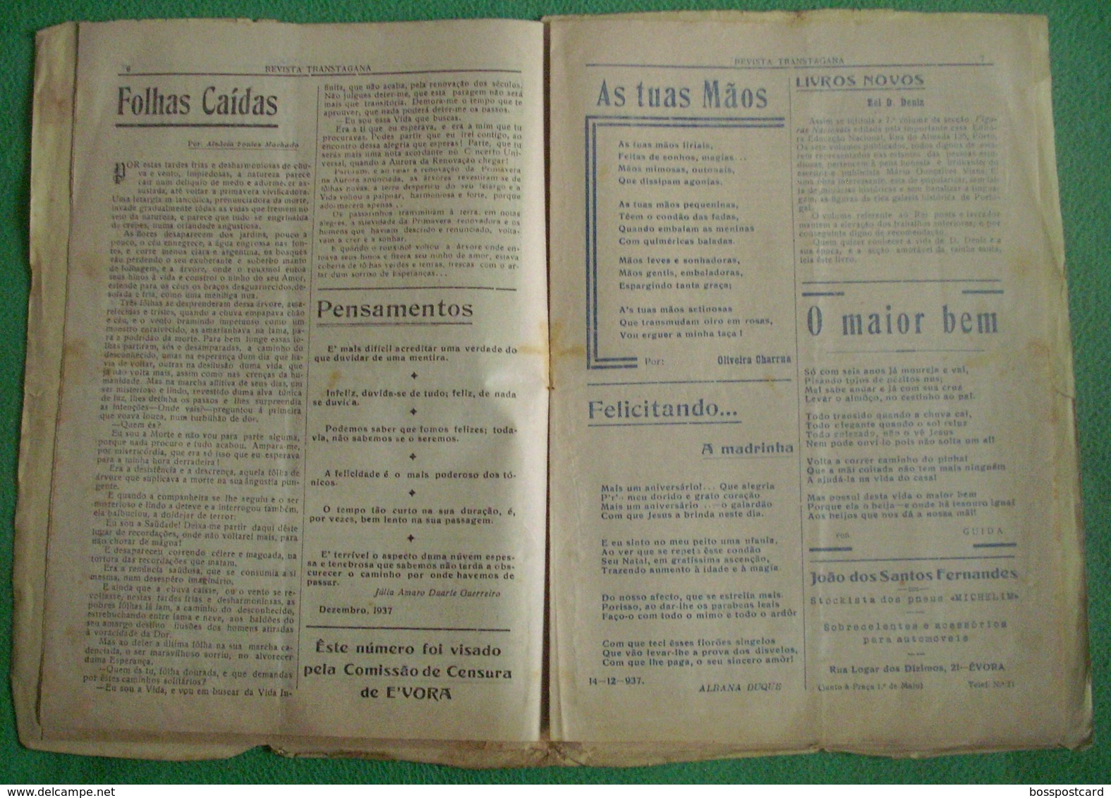 Évora - "Revista Transtagana" Nº 46 De 1938 - Jornal - Imprensa - Publicidade - Algemene Informatie