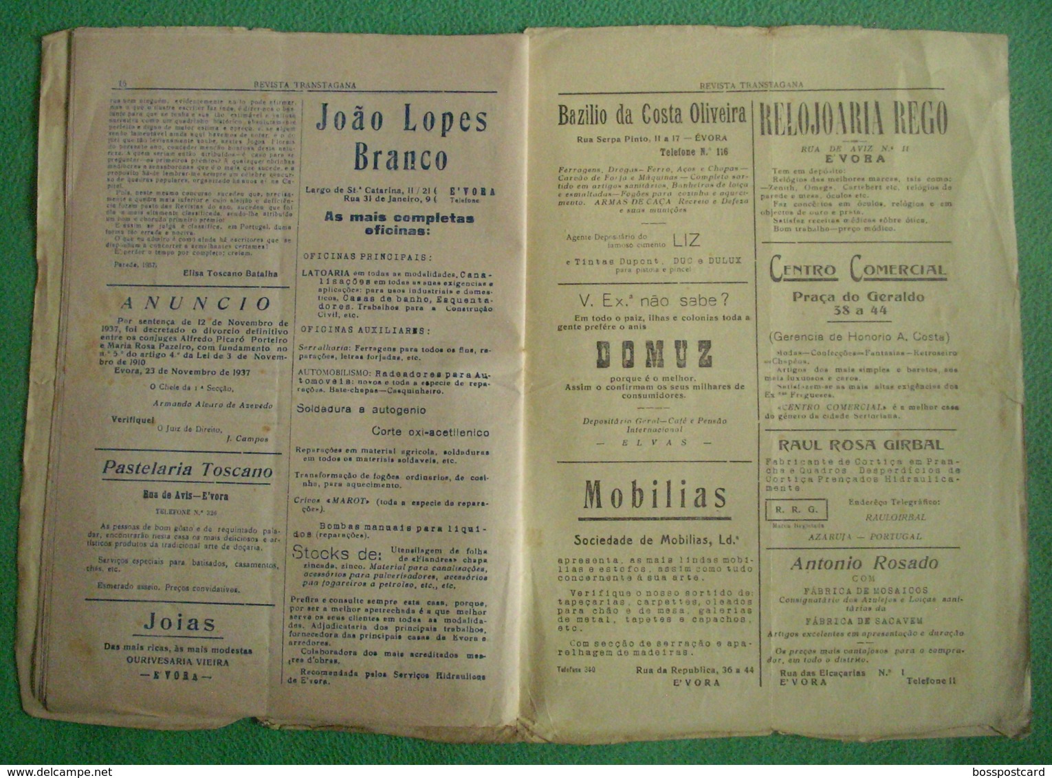 Évora - "Revista Transtagana" Nº 46 de 1938 - Jornal - Imprensa - Publicidade