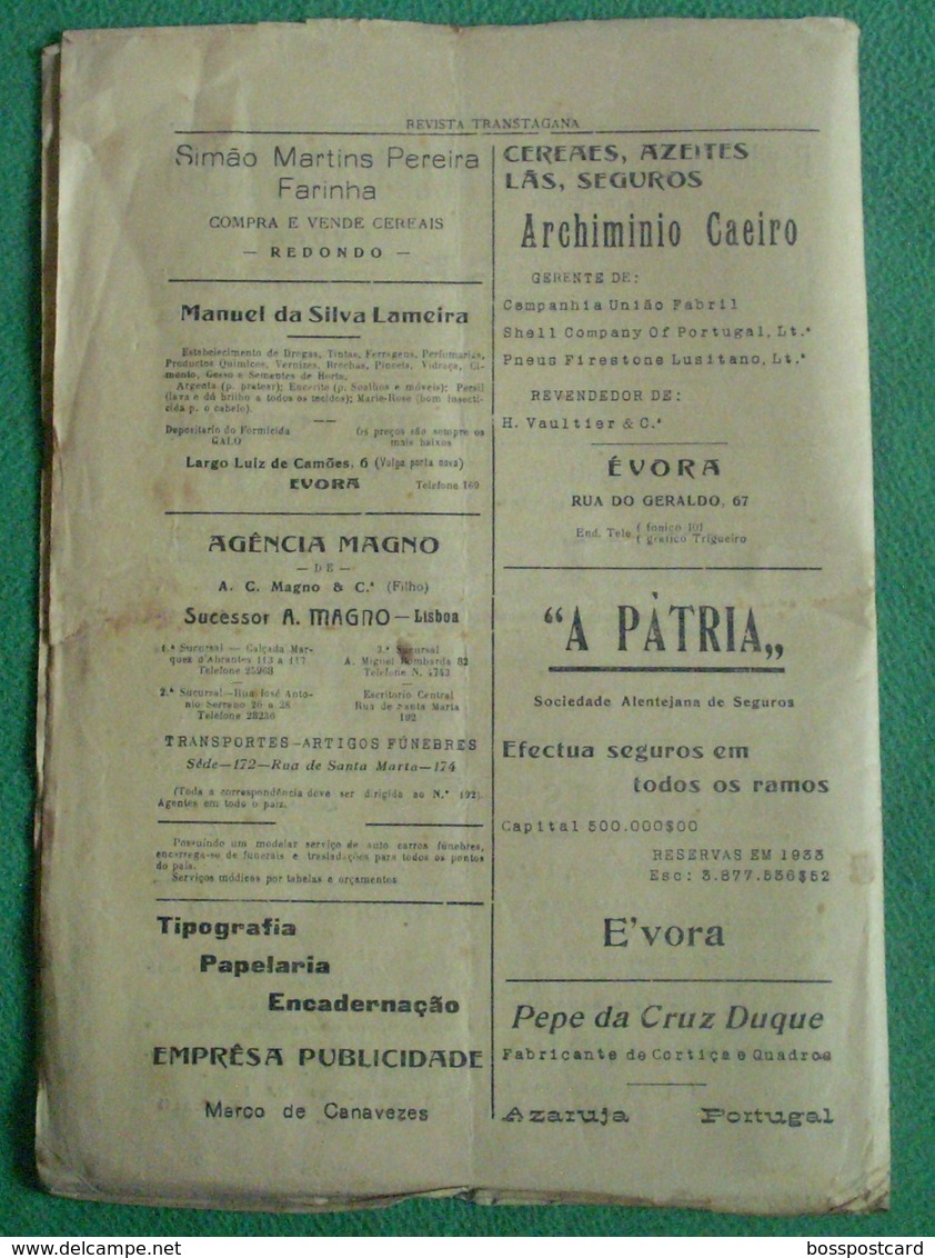 Évora - "Revista Transtagana" Nº 46 de 1938 - Jornal - Imprensa - Publicidade