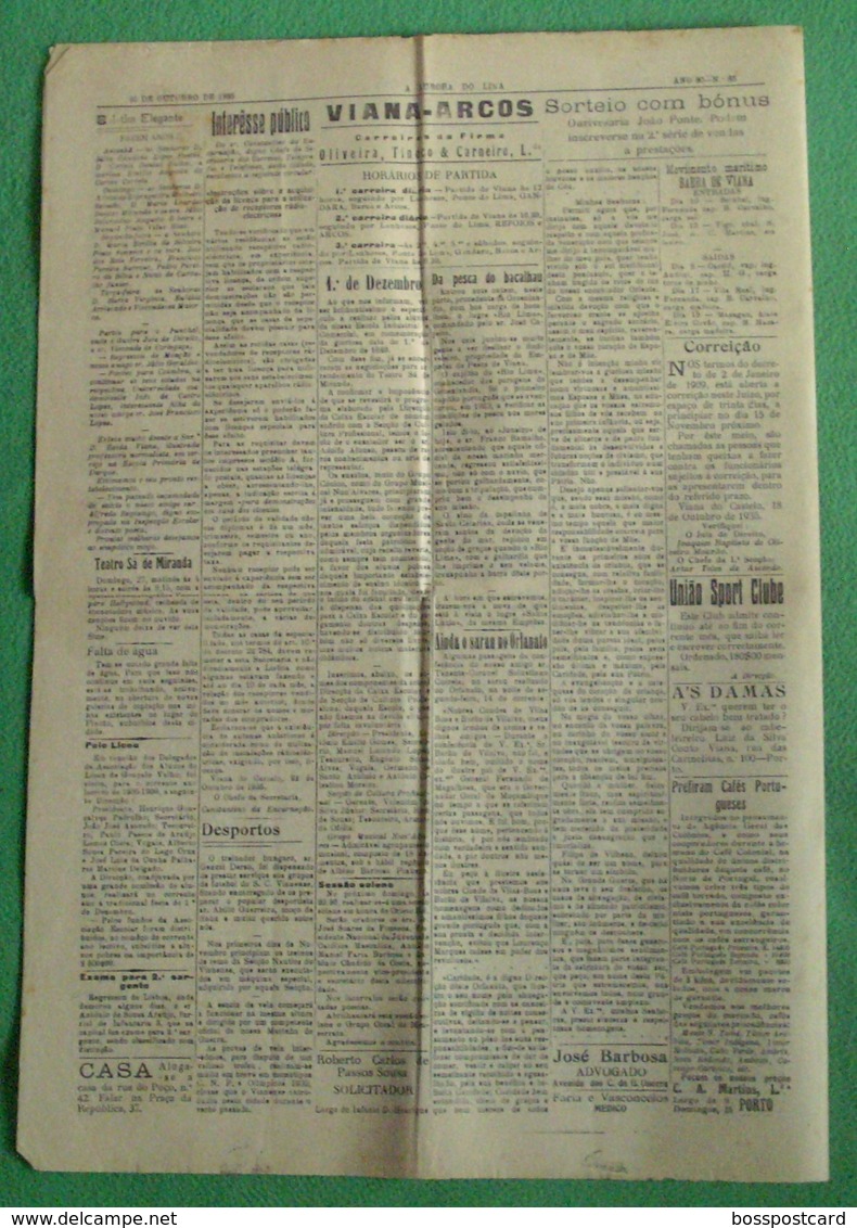 Viana Do Castelo - Jornal "A Aurora Do Lima" Nº 85 De 25 De Outubro De 1935 - Imprensa - Algemene Informatie