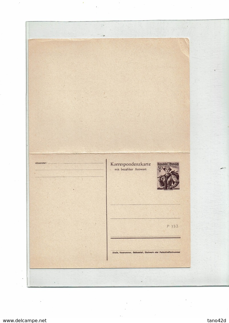 FAL14 - AUTRICHE  SERIE DE 2 CARTES POSTALES NEUVES  MICHEL P 332/333 LEGER PLI SUR LA PARTIR REPONSE - Autres & Non Classés