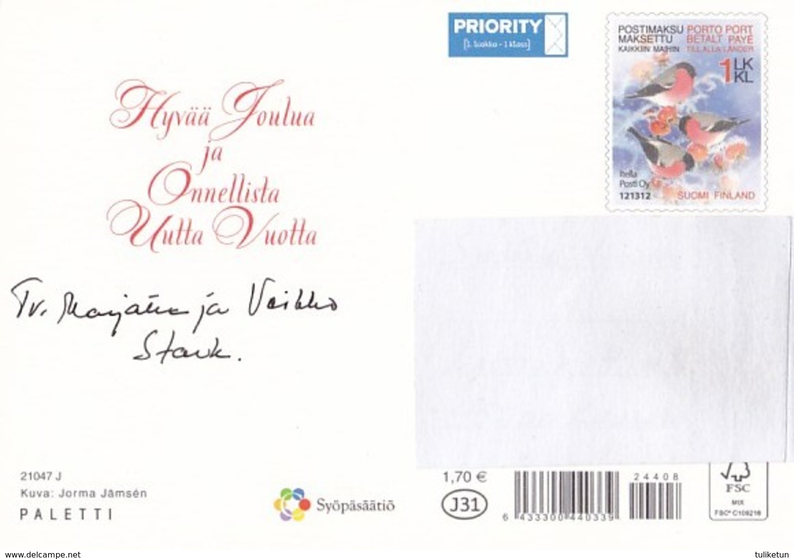 Postal Stationery - Birds - Bullfinches - Candle Votive - Cancer Foundation - Suomi Finland - Postage Paid - RARE - Ganzsachen