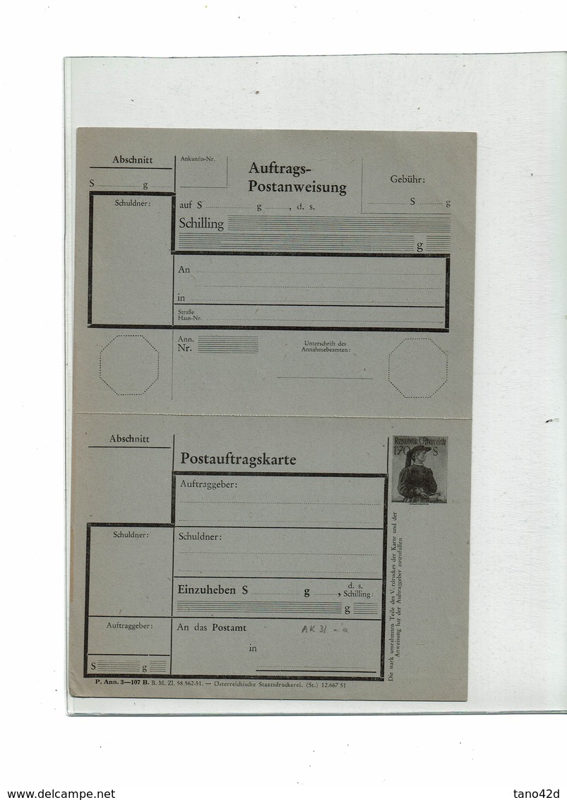 FAL14 - AUTRICHE CARTE POSTALE BON DE POSTE MICHEL AK31 - Sonstige & Ohne Zuordnung