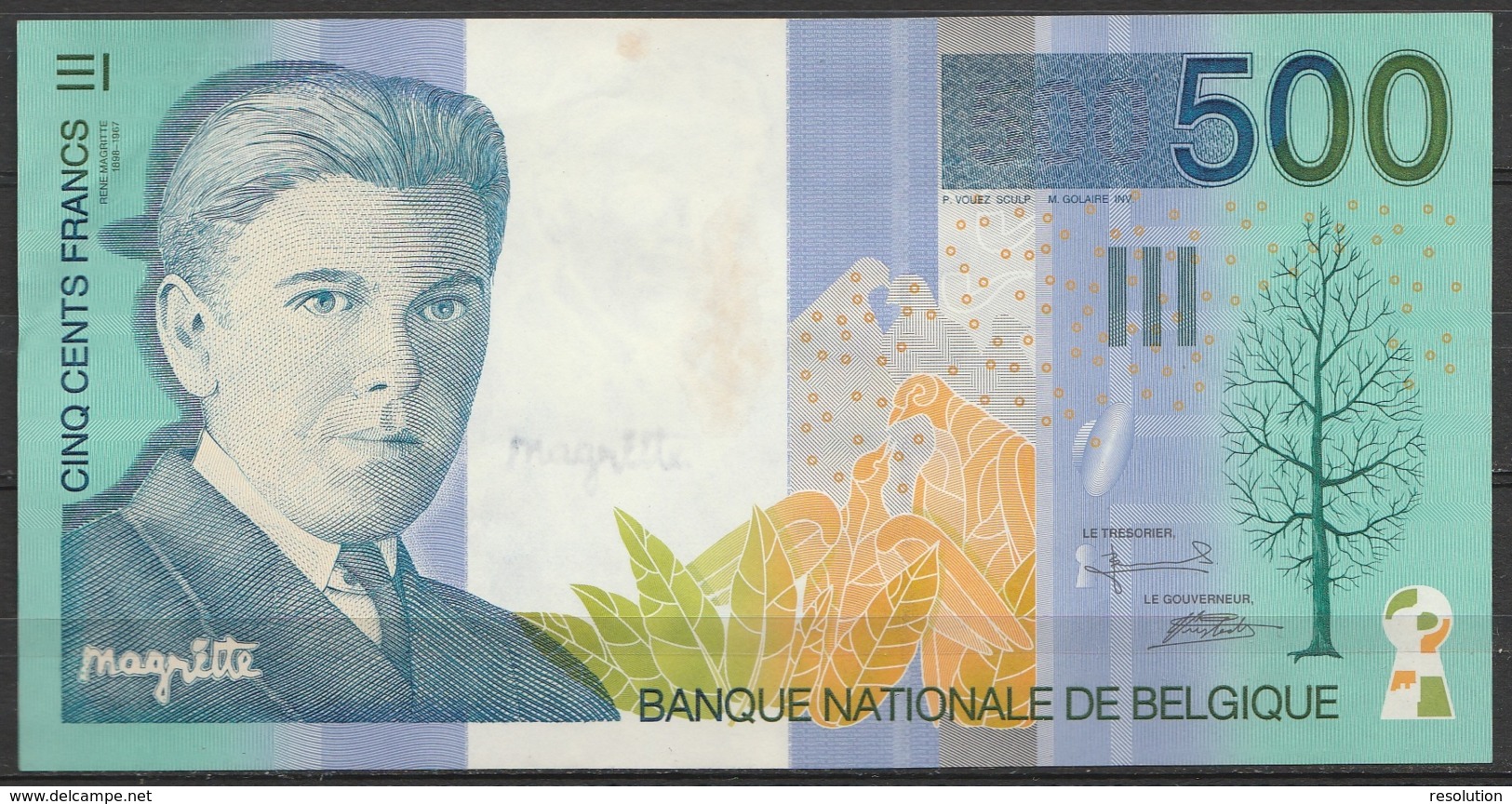 Billet 500 Francs Belge René Magritte UNC (légère Tache) - 500 Francs