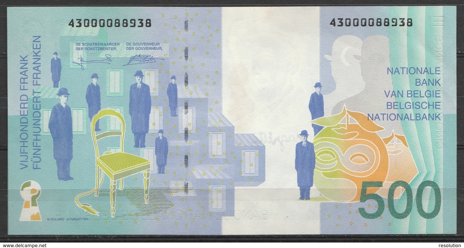 Billet 500 Francs Belge René Magritte UNC (légère Tache) - 500 Francs