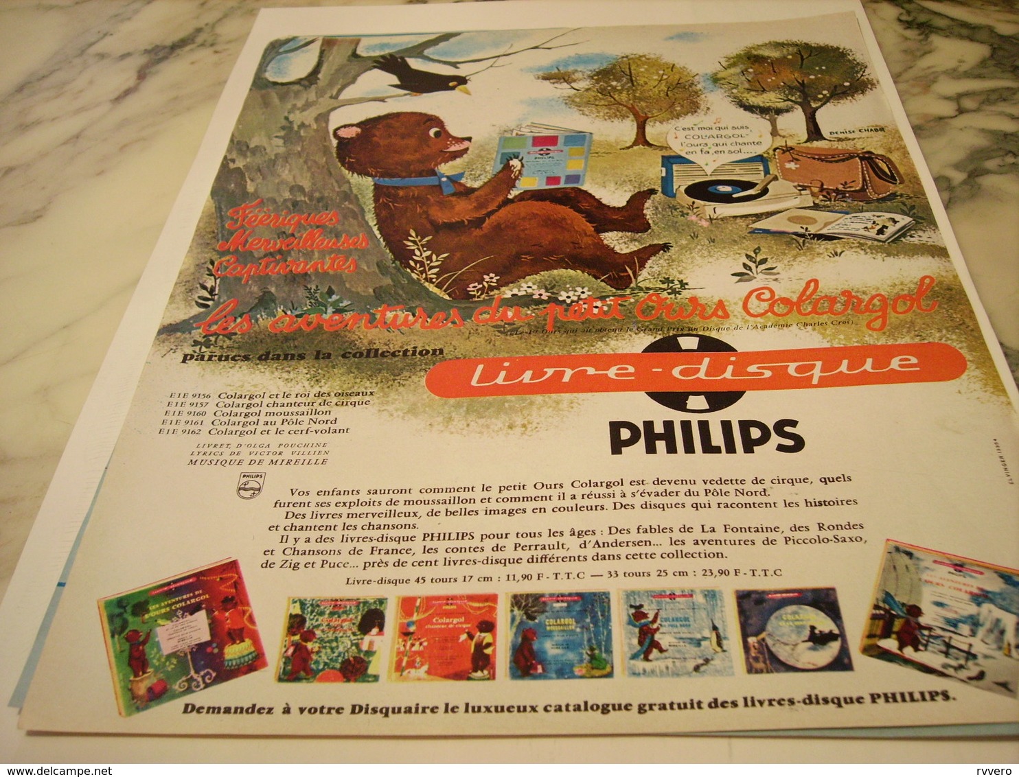 ANCIENNE  PUBLICITE LIVRE DISQUE OURS COLARGOL DE PHILIPS  1963 - Autres & Non Classés