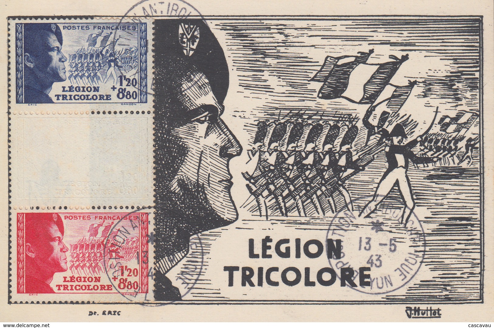 Carte  Maximum   FRANCE   Triptyque    LEGION  TRICOLORE     LYON   1943 - 1940-1949