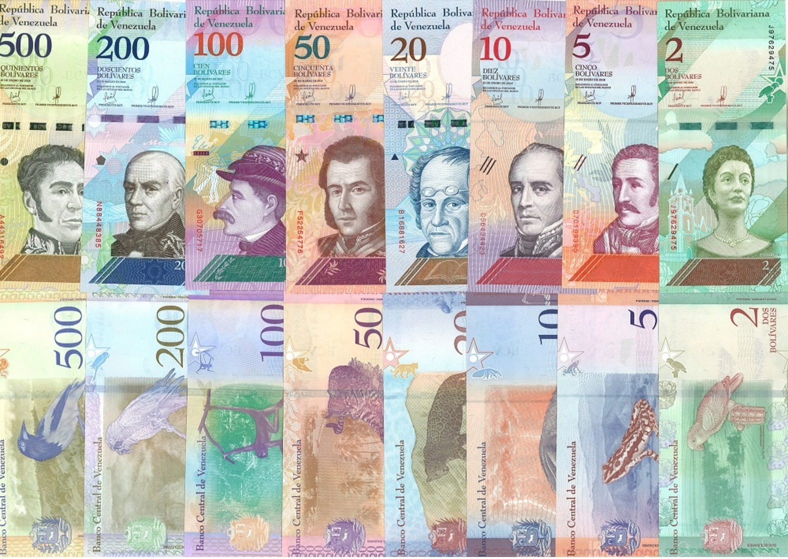 VENEZUELA  Set (8v) 2,5,10,20,50,100,200,500 Bolivares Soberanos 2018 P 101 - 108 UNC - Venezuela