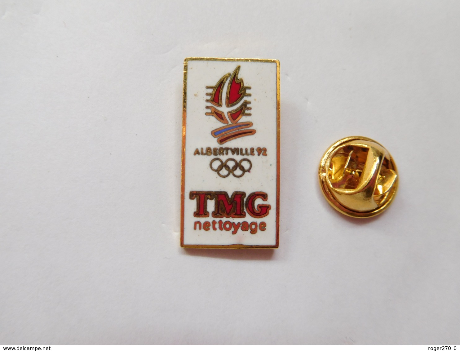 Beau Pin's En EGF , JO , Jeux Olympiques  Albertville 1992 , TMG Nettoyage , Signé COJO 1991 - Giochi Olimpici