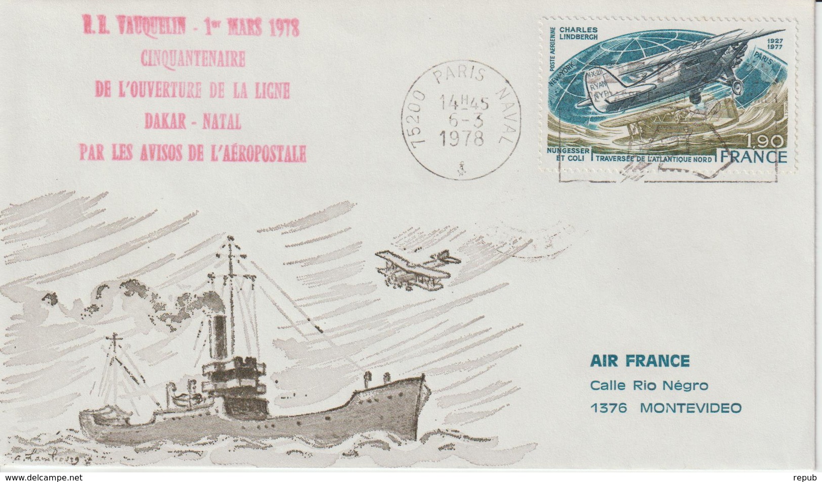 France 1978 Cinquantenaire De La Ligne Dakar Natal - 1960-.... Lettres & Documents