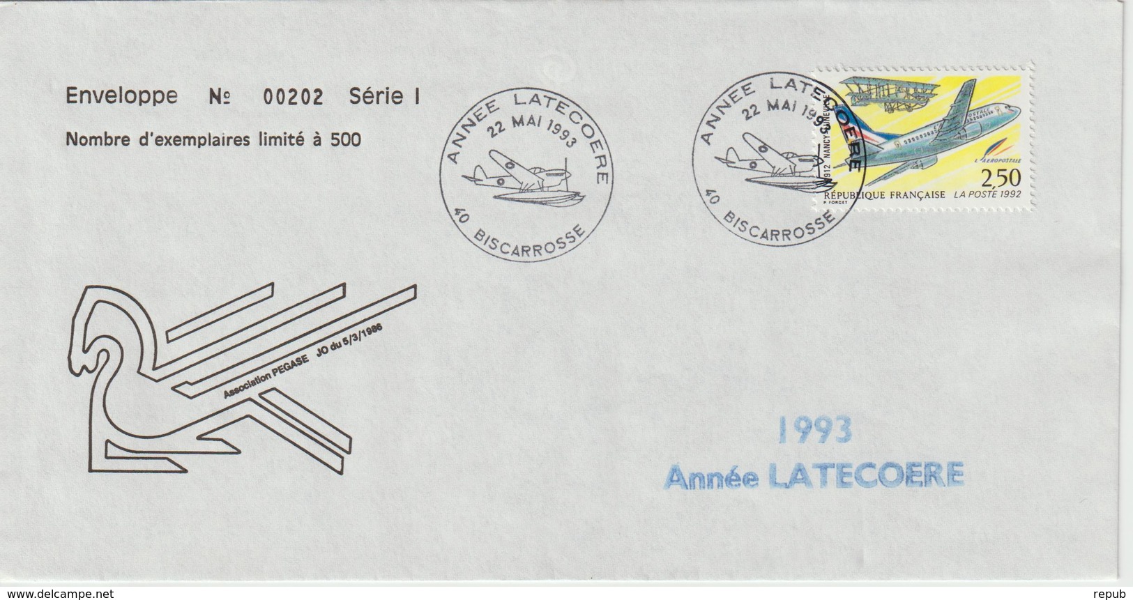 France 1993 Année Latecoere Biscarrosse - 1960-.... Briefe & Dokumente