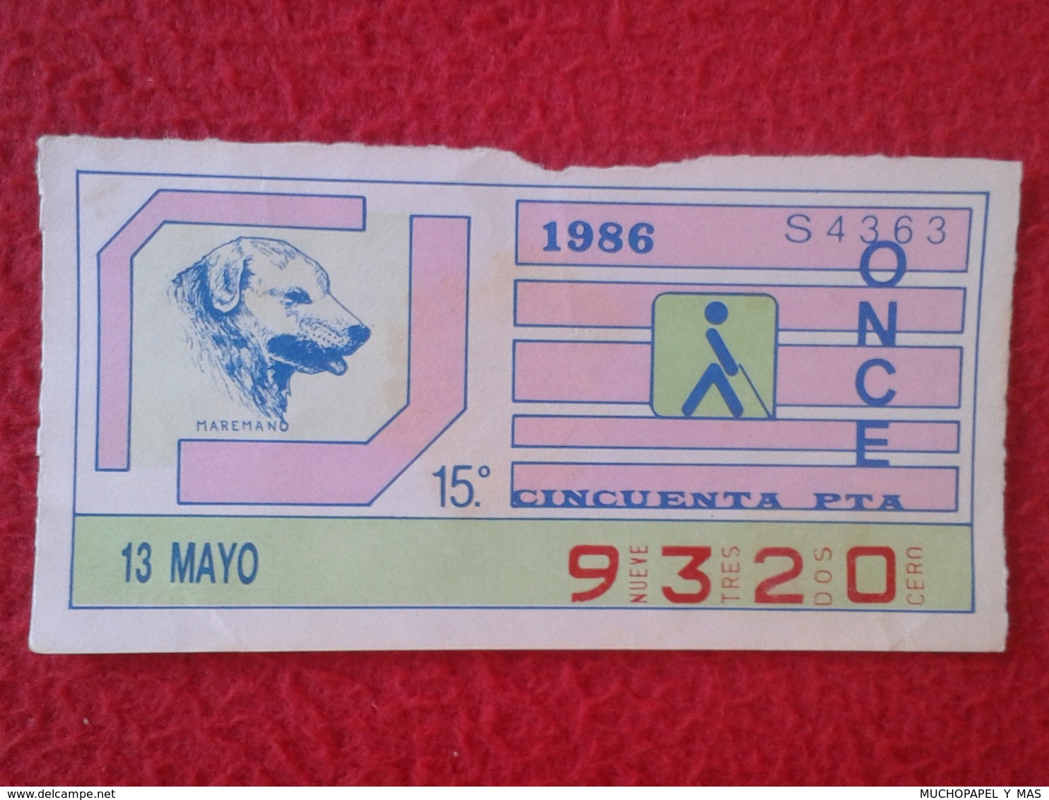 CUPÓN DE ONCE SPANISH LOTTERY LOTERIE SPAIN CIEGOS BLIND LOTERÍA ESPAÑA 1986 PERRO DOG CHIEN MAREMANO PASTOR MAREMMA VER - Billetes De Lotería