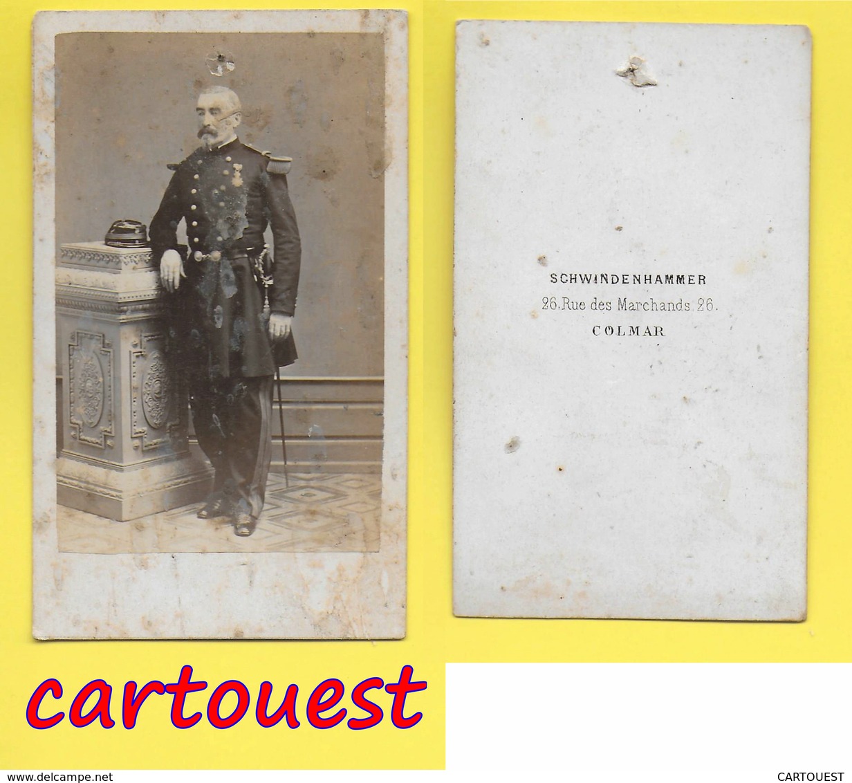 ֎ Photographie Albumen ֎ CDV Circa 1870 DE SCHWINDENHAMMER à COLMAR Portrait  MILITAIRE Médailles  ֎ - Guerra, Militari