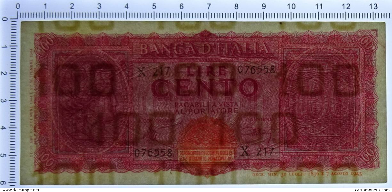 100 LIRE ITALIA TURRITA TESTINA 10/12/1944 SUP- - Regno D'Italia - Altri