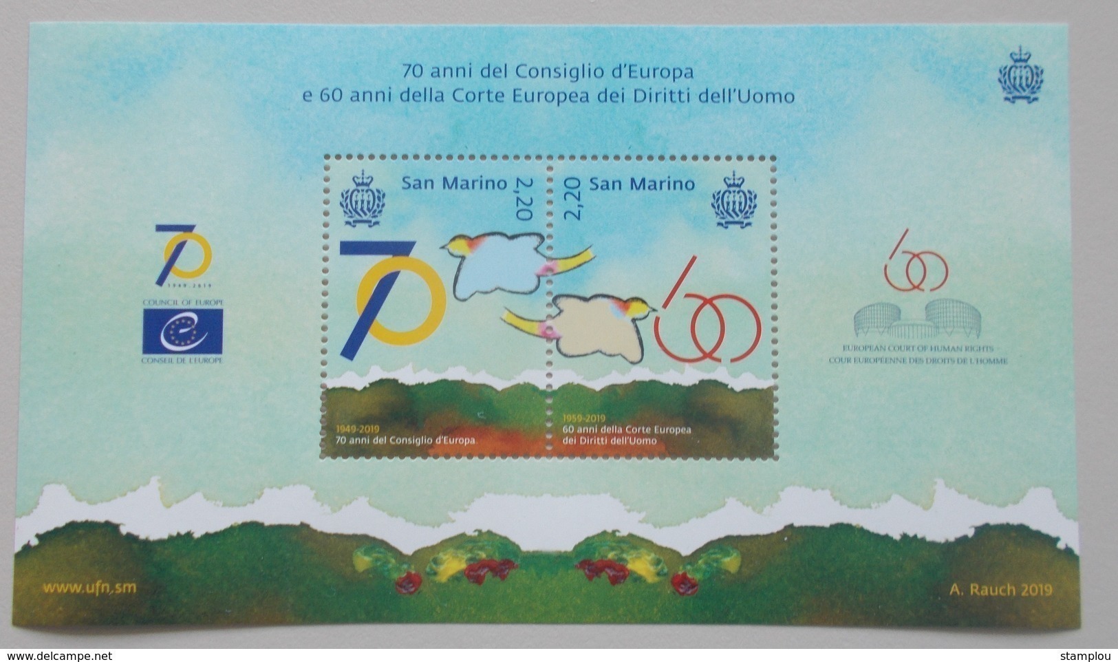 San Marino 2019 70th Ann.Council Of Europe - 60th Ann.Europe Court Of Human R. - Europese Gedachte