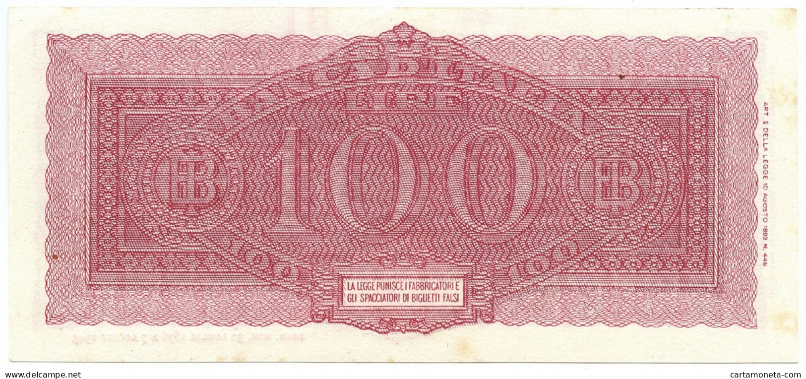 100 LIRE ITALIA TURRITA TESTINA 10/12/1944 SUP- - Otros