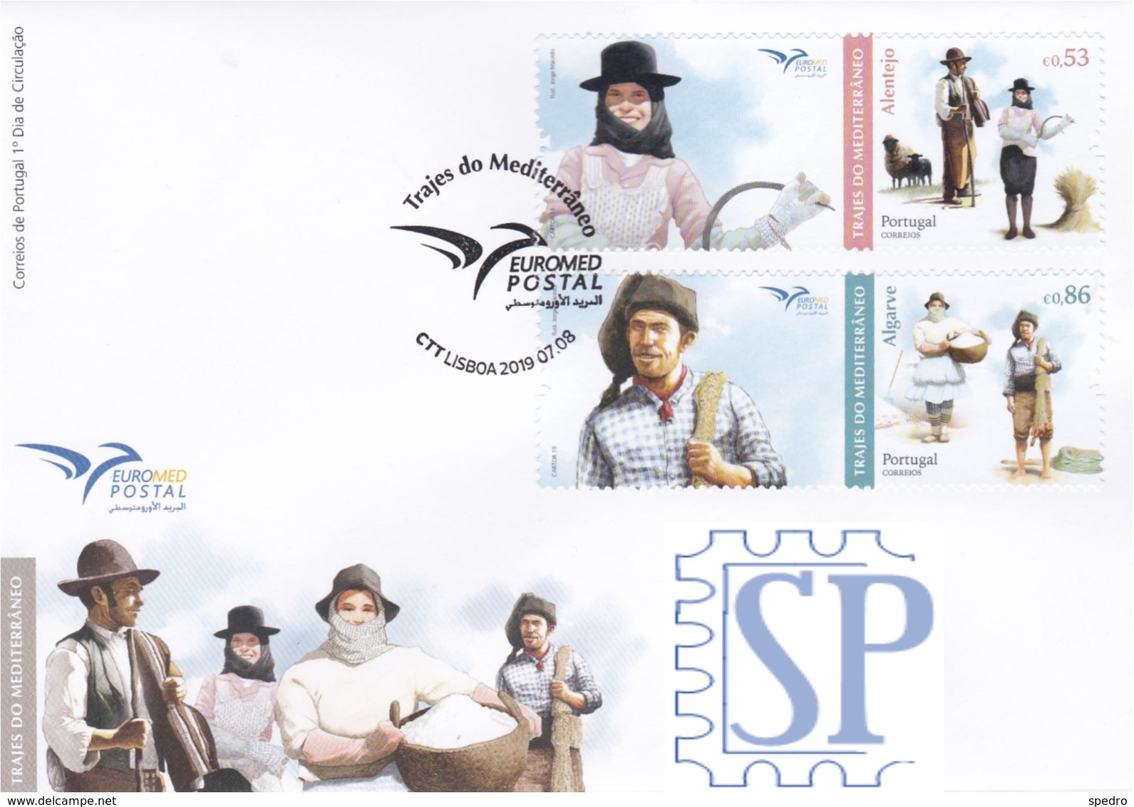 Portugal 2019 EURO Med Trajes Mediterrâneo Pastor Ceifeira Pescador Salineira Métiers Stamps Euromed Profissões - FDC