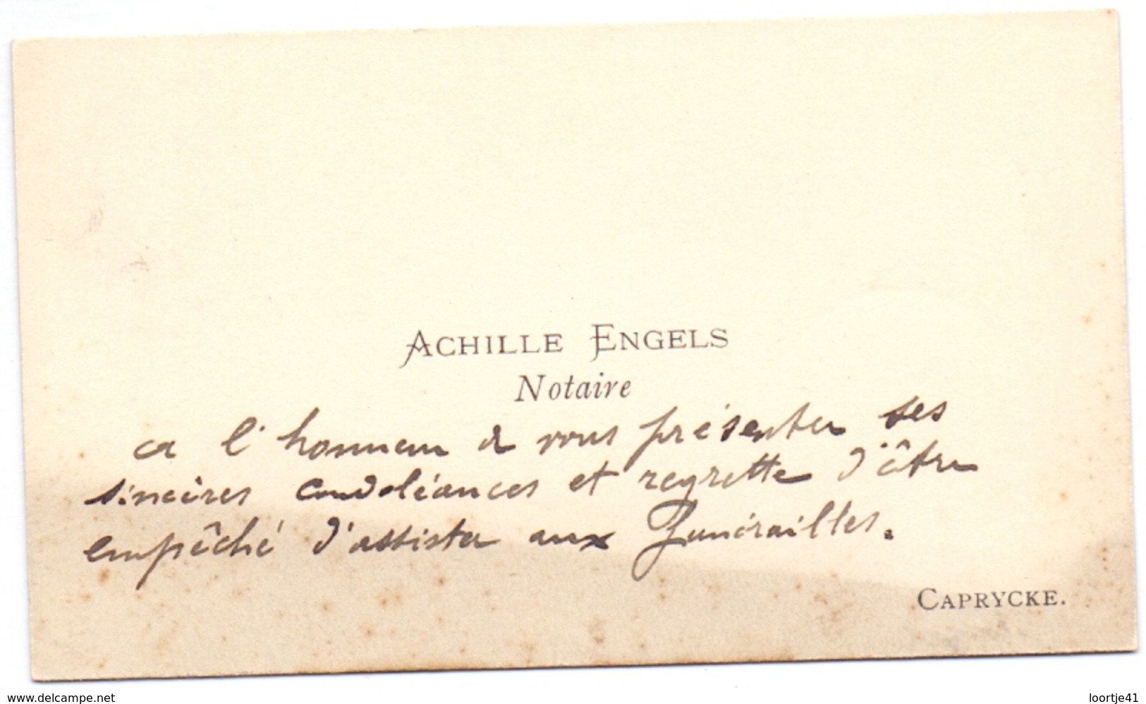 Visitekaartje - Carte Visite - Notaris Achille Engels - Caprycke Kaprijke - Cartes De Visite