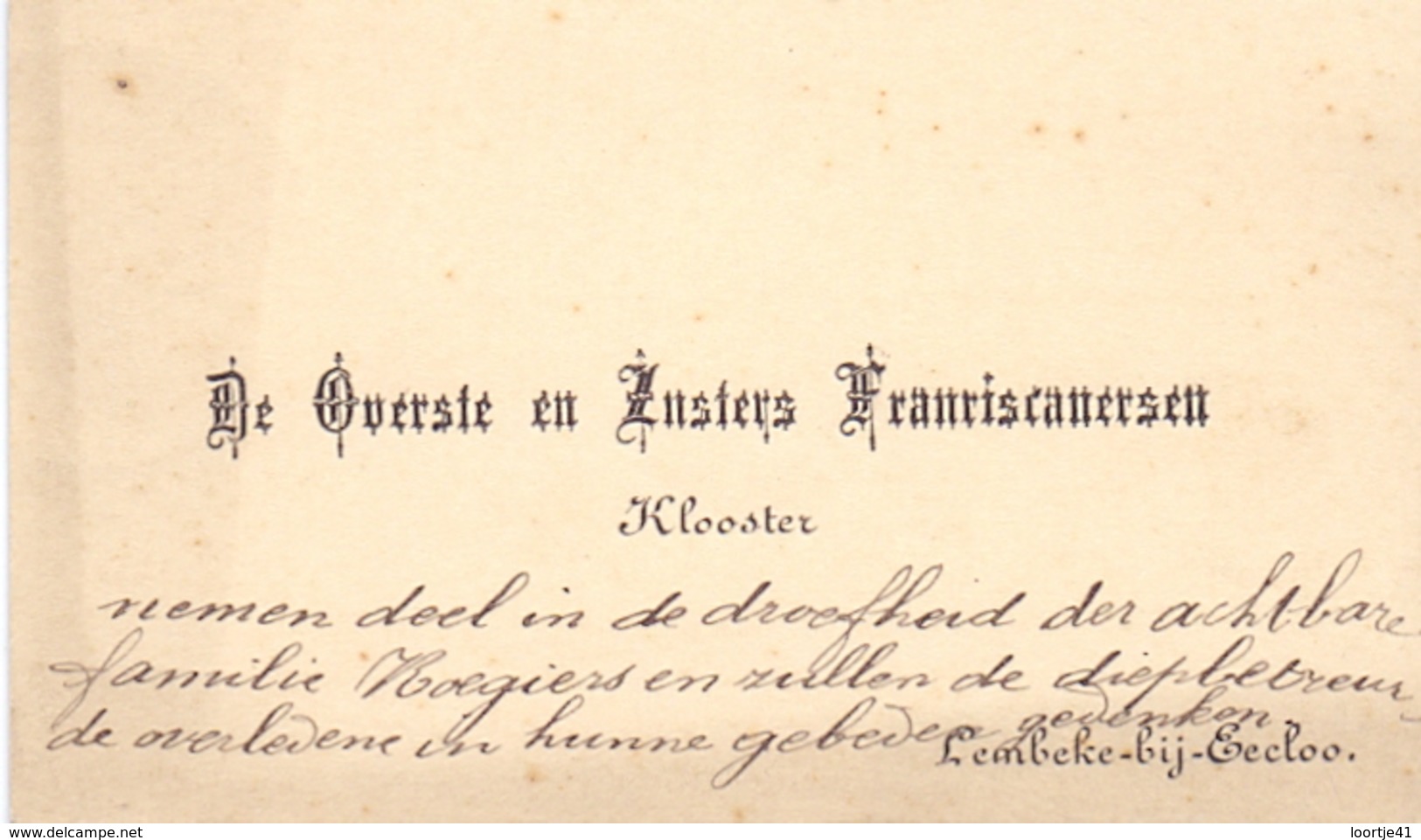 Visitekaartje - Carte Visite - Overste & Zusters Franciscanersen - Klooster Lembeke - Cartes De Visite