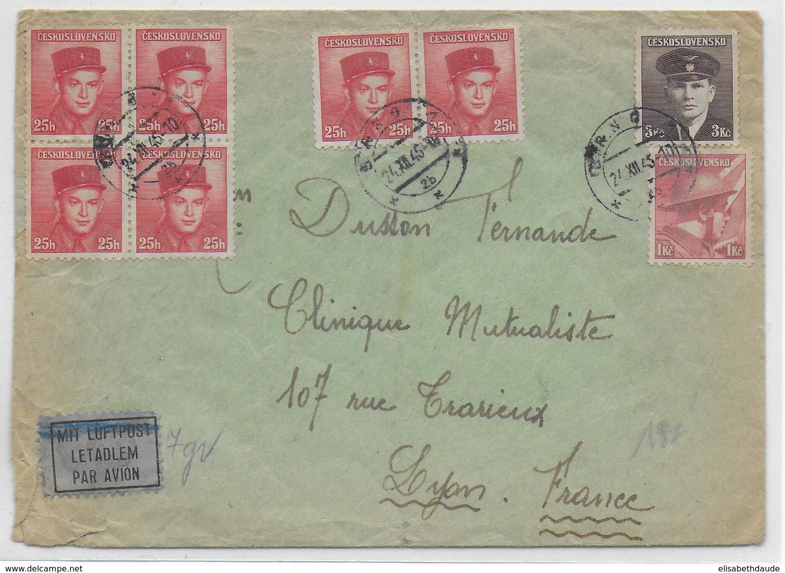 TCHECOSLOVAQUIE - LIBERATION - 1945 - ENVELOPPE De  BRNO Par AVION => LYON - Storia Postale
