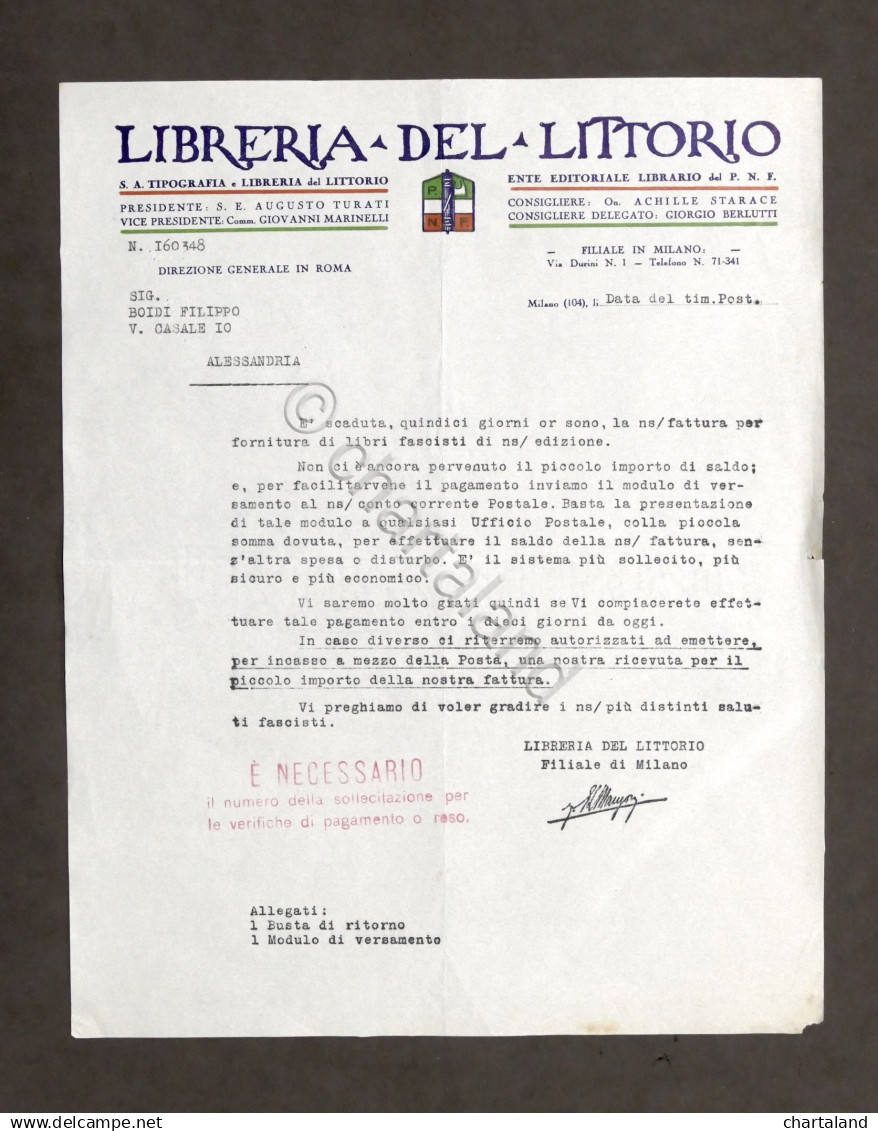 Pubblicità Editoria - Libreria Del Littorio - Sollecito Saldo - Anni ’30 - Pubblicitari