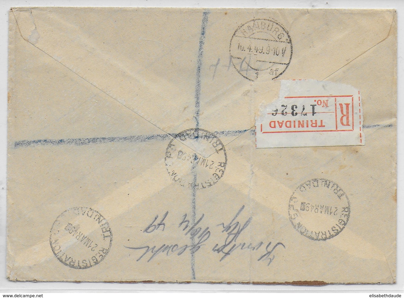 TRINIDAD - 1949 - ENVELOPPE RECOMMANDEE De PORT OF SPAIN => HAMBURG (GERMANY) - Trindad & Tobago (...-1961)