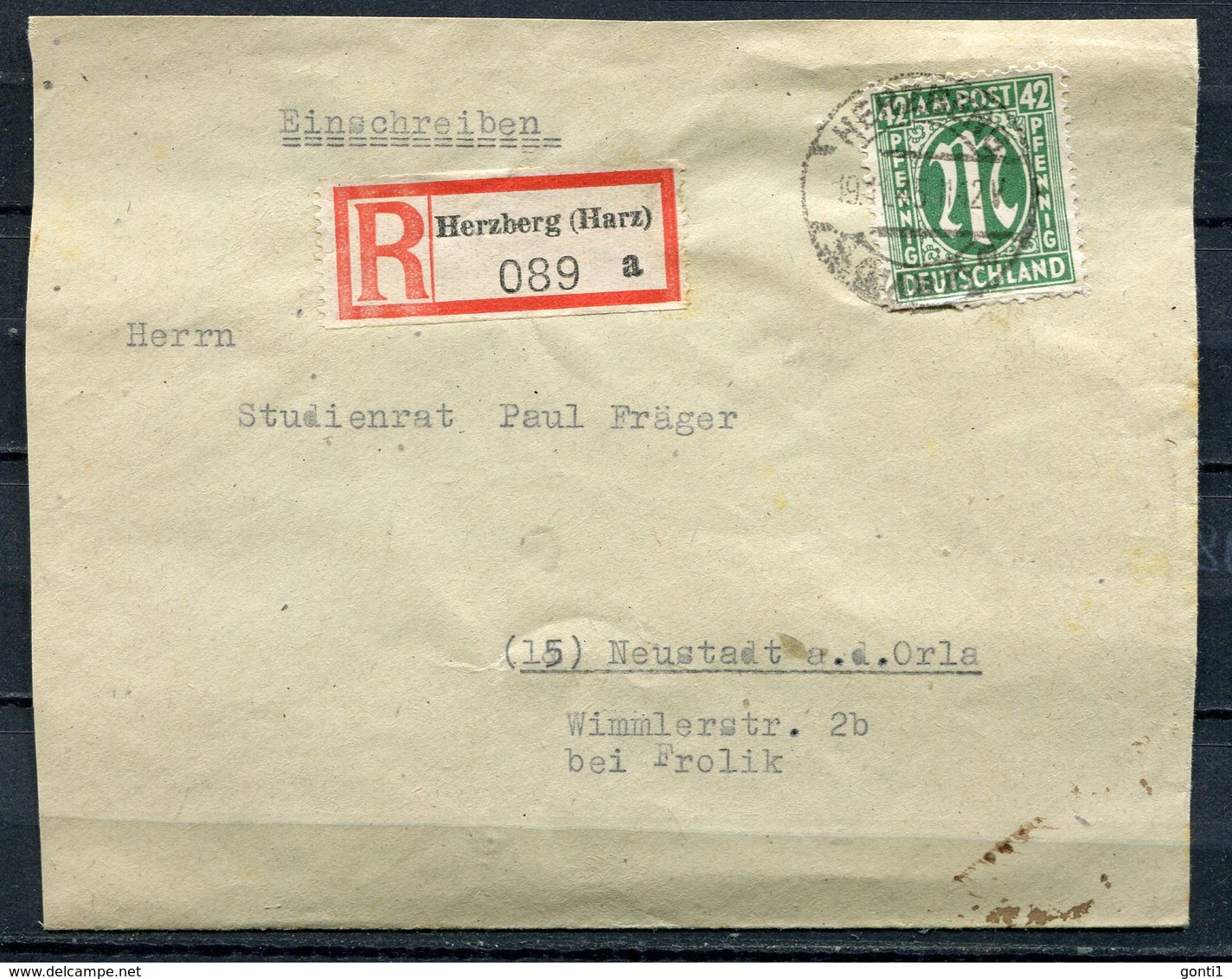 German Alliierte Besetzung Bi Zone 1945 Reco/Einschreib Bedarfsbrief/Cover Mit Mi.Nr.31 EF "Herzberg-Neustadt"1 Beleg - Sonstige & Ohne Zuordnung