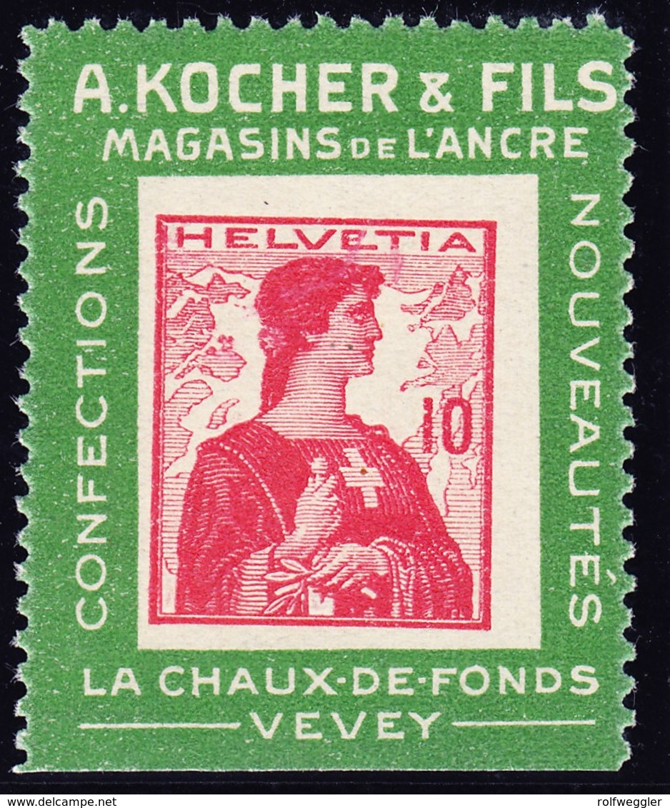 1909 Kocher-Reklame Etiketten Marken; Nr. 3c,10 Rp. Mit Erstfalz, Unteres Randstück - Neufs