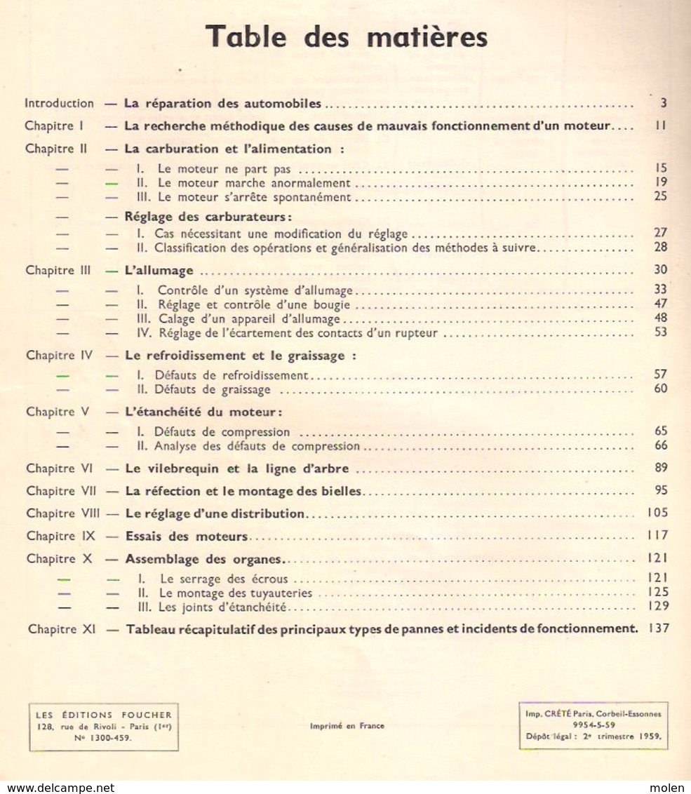 LA TECHNIQUE DE LA REPARATION AUTOMOBILE Le Moteur 156pg ©1959 DESBOIS * FOUCHER Auto Garage Motor Techniek LIVRE Z123 - Auto