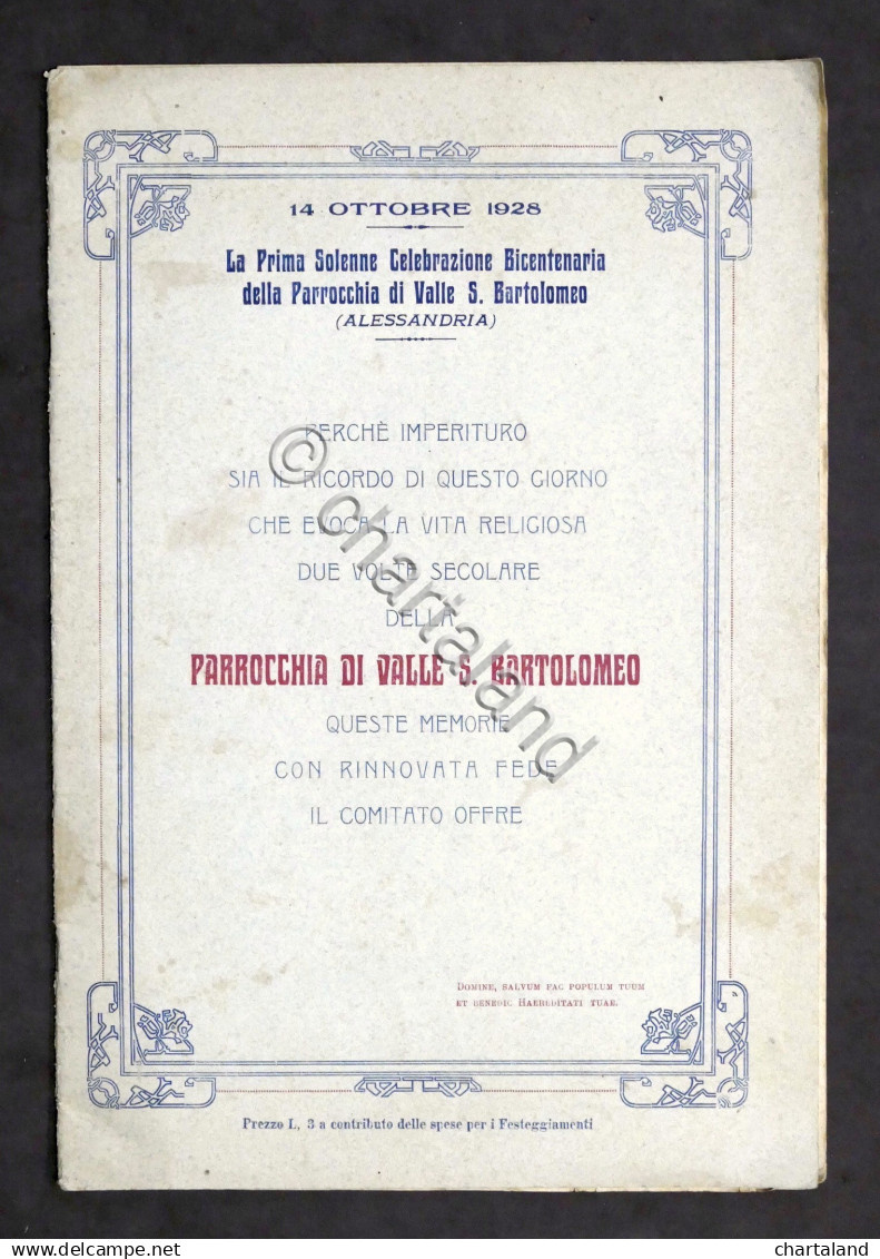 Celebrazione Bicentenaria Parrocchia Valle S. Bartolomeo - Alessandria - 1928 - Non Classificati