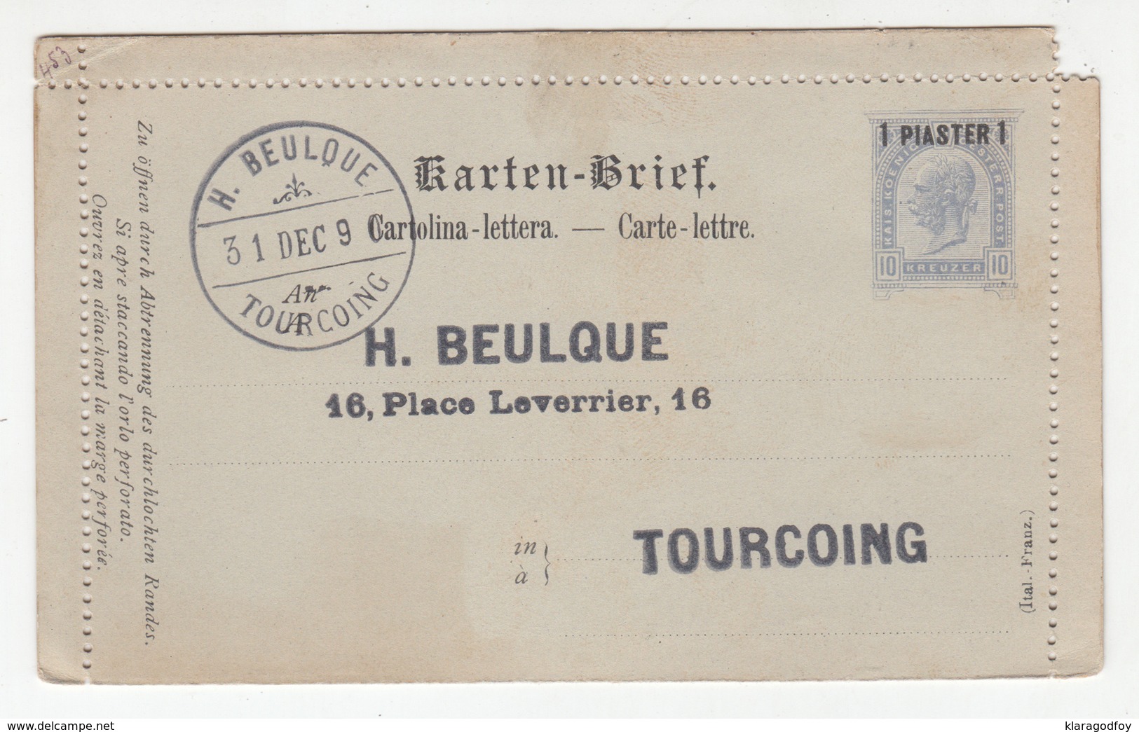 Austria Levant H. Beulque, Tourcoing Preprinted Postal Stationery Letter Card Not Travelled B190710 - Altri & Non Classificati