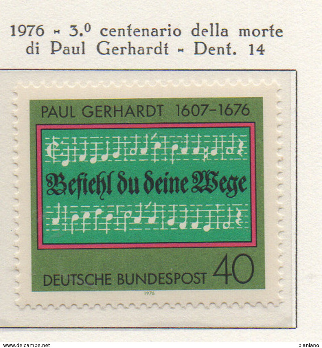 PIA - GERMANIA - 1976 : 3° Centenario Della Morte Di  Paul Gerhardt, Autore Di Canti Della Chiesa Evangelica -  (Yv 742) - Musica