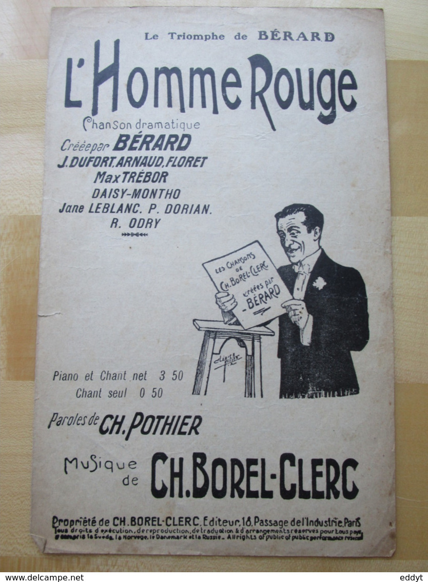 Ancienne PARTITION - " L'HOMME ROUGE  "  ChanSON DRAMATIQUE  De BERARD - Partitions Musicales Anciennes