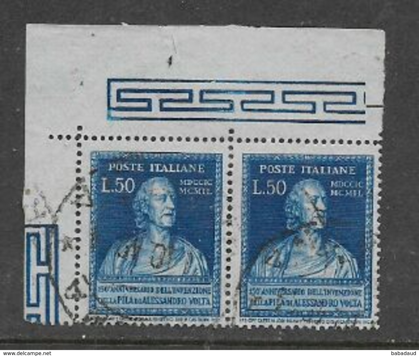 Italy, 1940, 150th Anniversary Of Birth Of Volta, L.50,NE Marginal Pair + Selvedge,  Used - Used