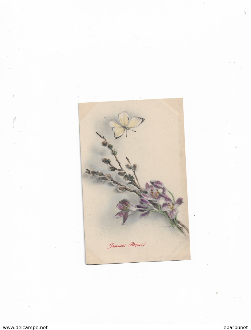 Carte Postale  Ancienne Joyeuses Pâques Bouquet De Fleurs Avec Papillon - Pâques