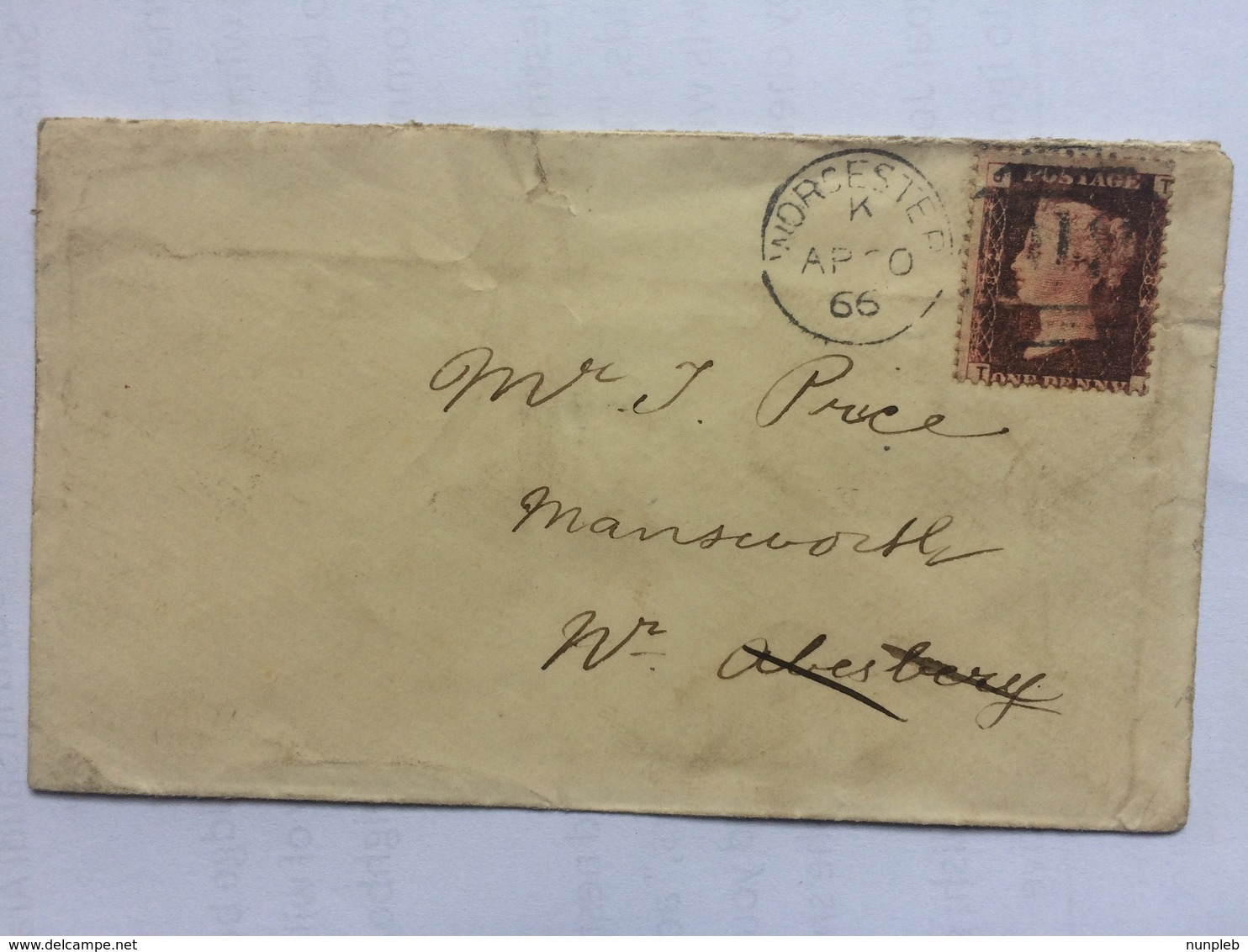 GB VICTORIA 1867 Cover Worcester To Aylesbury With Additional Tring Thimble Mark Tied With 1d Red Plate 82 - Covers & Documents