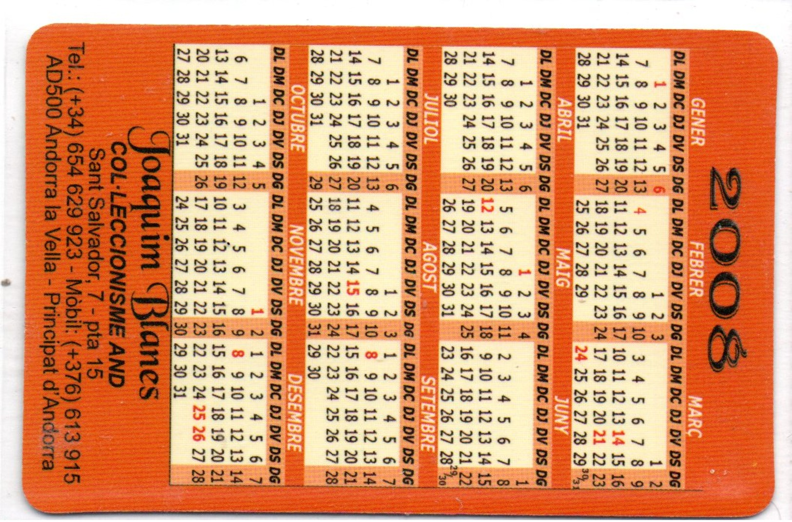 Carte Format Télécarte Ou Carte De Crédit - Calendrier érotique 2008 - Autres & Non Classés