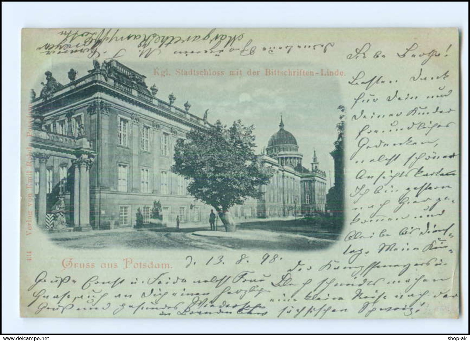 U7603-144/ Gruß Aus Potsdam Stadtschloß + Bittschriften-Linde Mondschein AK 1898 - Potsdam