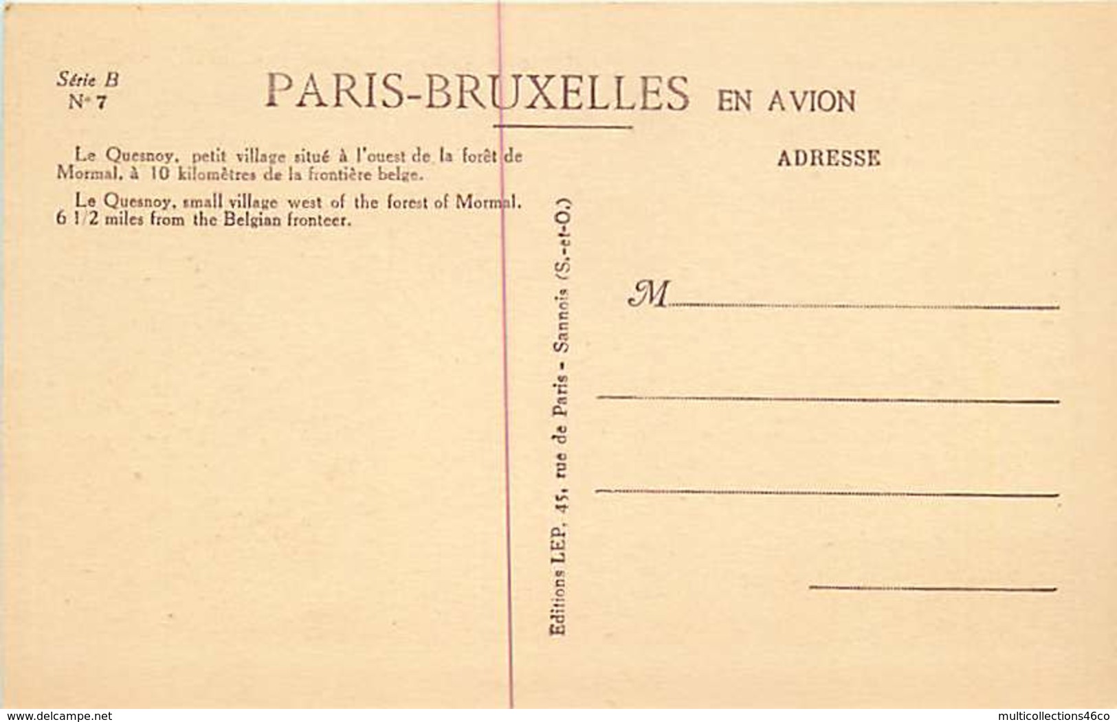 100719A - 59 LE QUESNOY - AVIATION PARIS BRUXELLES En Avion Série B N°7 LEP - Le Quesnoy