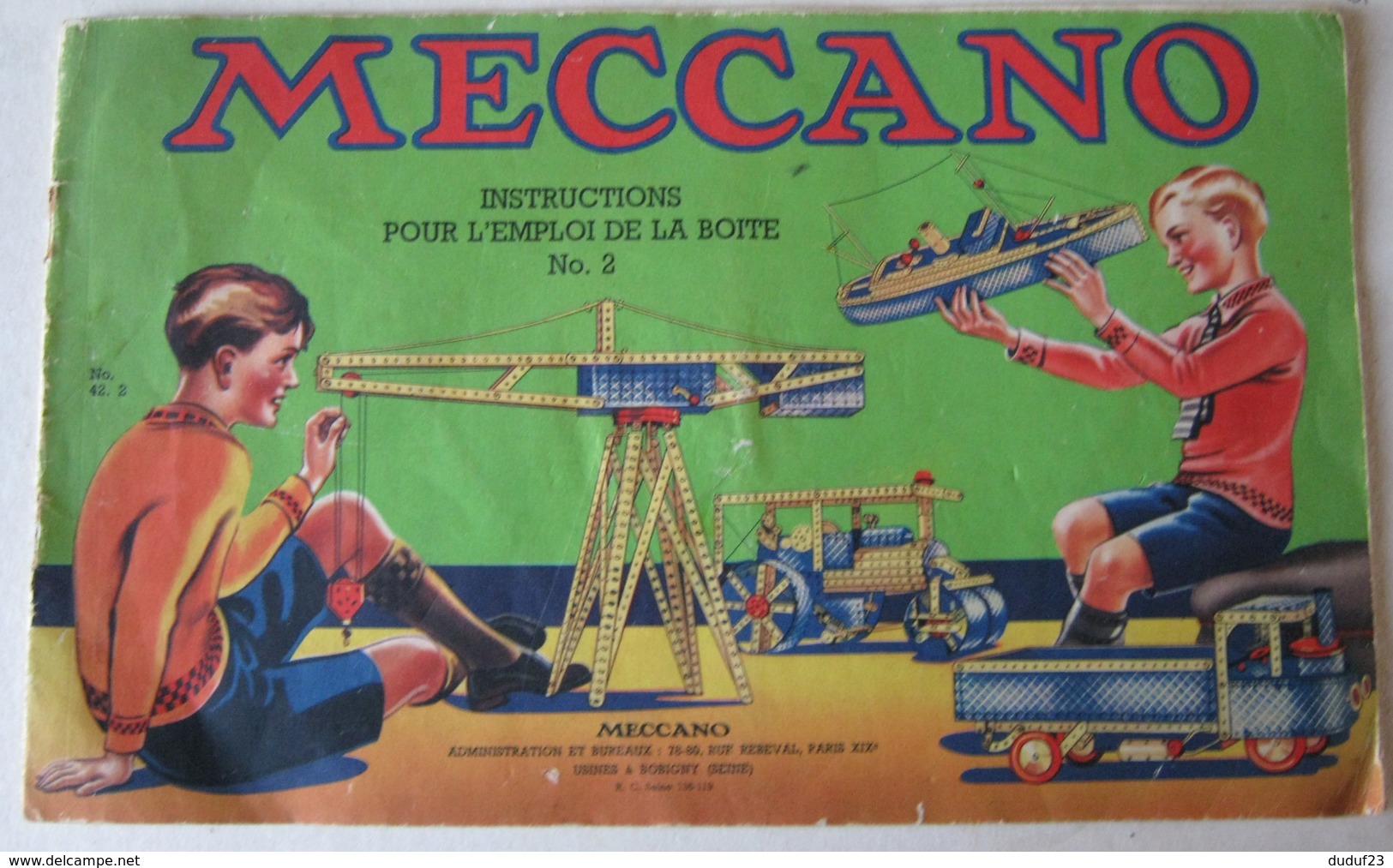 CATALOGUE MECCANO N°42.2 INSTRUCTIONS POUR L'EMPLOI DE LA BOITE N°2 - Meccano