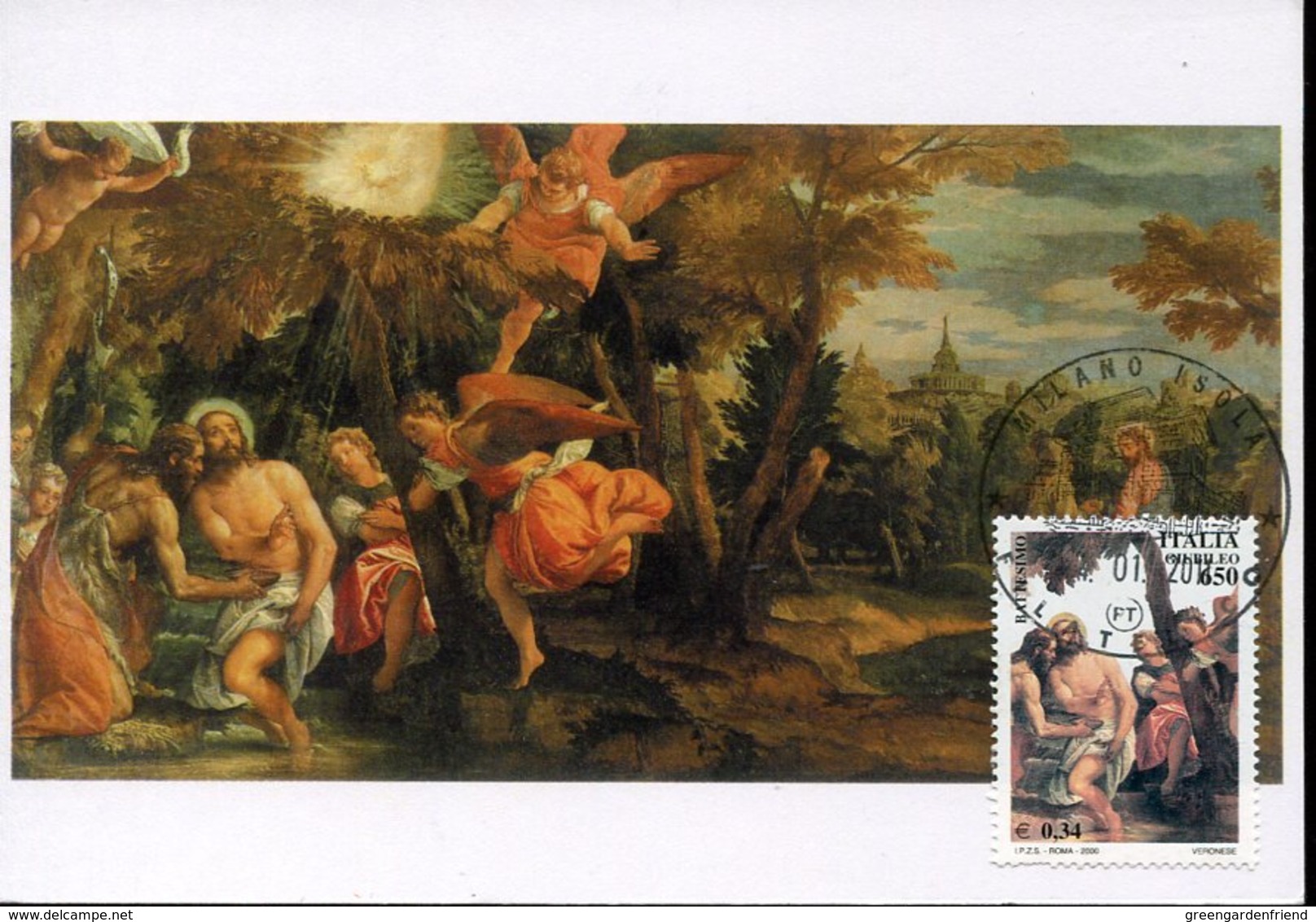 46098 Italia, Maximum 2011, Painting Of  Veronese, Baptism And Temptations Of Christ, Battesimo Di Cristo - Cartoline Maximum