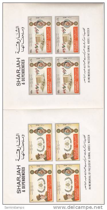 Sharjah 1971,Pr. Nasser & De Gaulle,5 De Luxe Air Mail Only Exist S.sheet Imperf.bloc Of 4 MNH Superb-very Limited-2 Sca - Sharjah