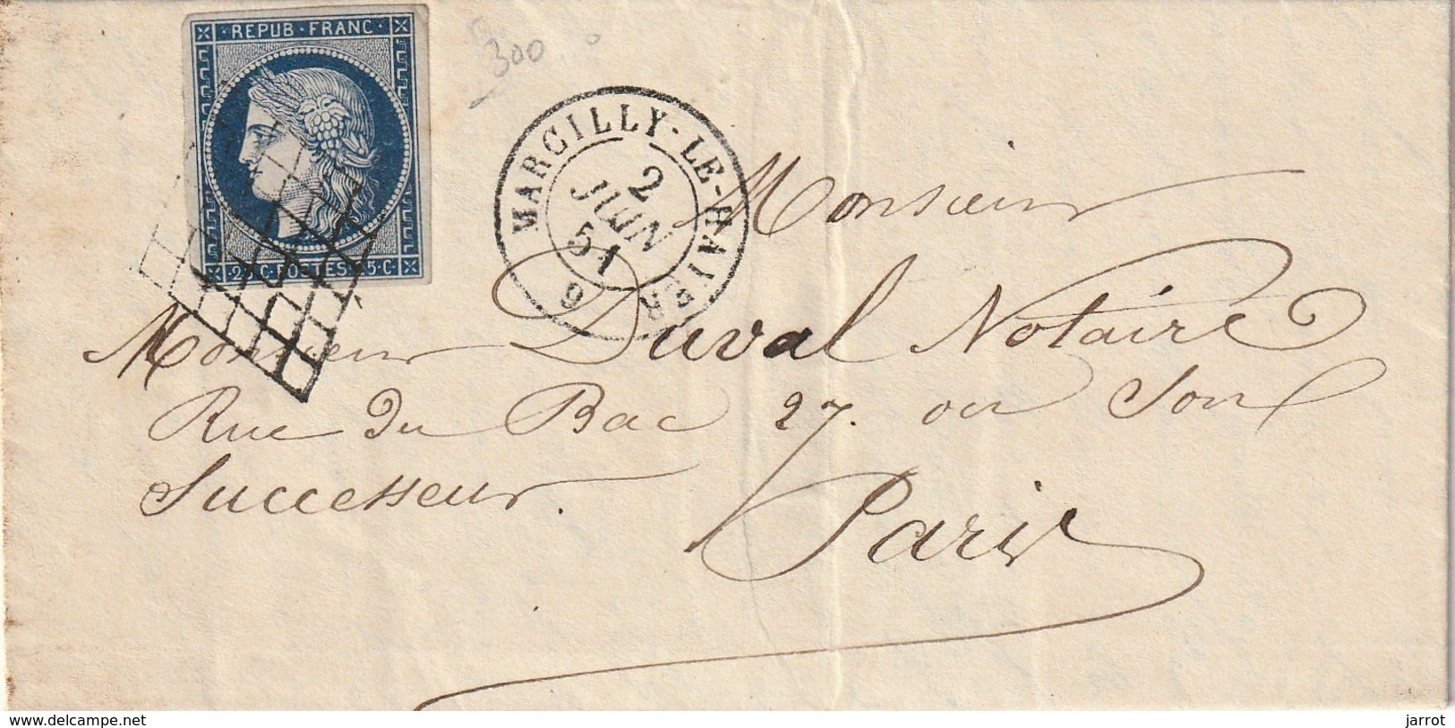 N° 4 Sur Lettre T à D 15 De MARCILLY Le HAYER Pour PARIS 2 Juin 1851 - 1849-1876: Classic Period