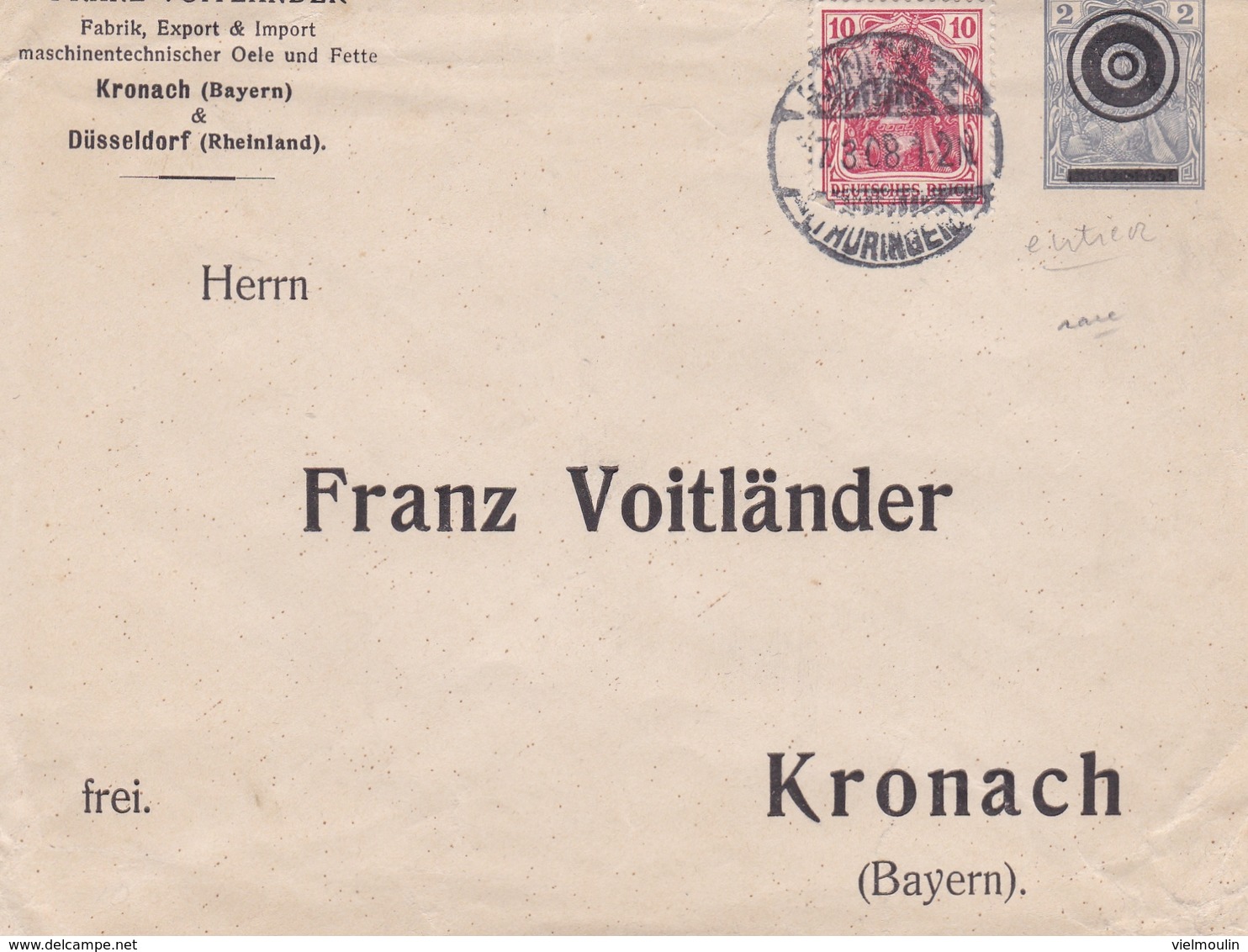 ALLEMAGNE ENTIER POSTAL PRIVE FRANZ VOITLANDER KRONACH ET DUSSELDORF  RARE !!! - Autres & Non Classés