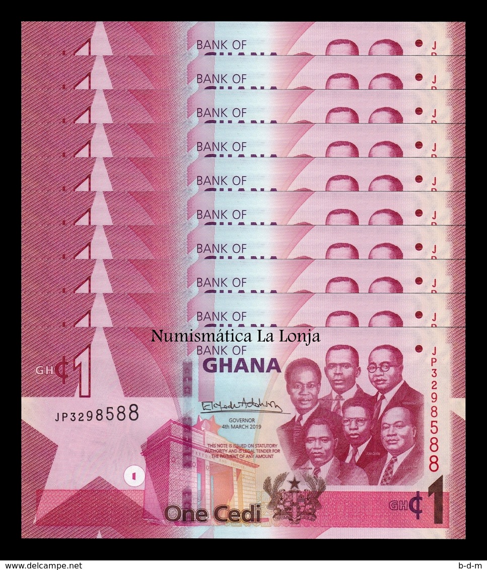 Ghana  Lot Bundle 10 Banknotes 1 Cedi 2019 Pick New SC UNC - Ghana