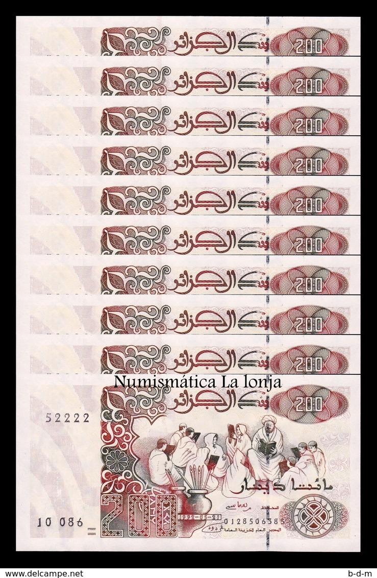 Argelia Lot Bundle 10 Banknotes  200 Dinars 1992 Pick 138 Second Sign SC UNC - Argelia